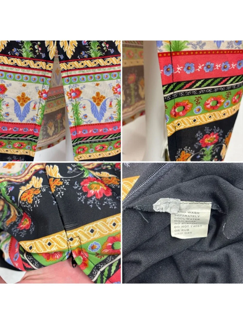 Vintage 70s Dark Floral Dress Womens Small Multi Colored Keyhole Neckline Long S - Picture 12 of 12